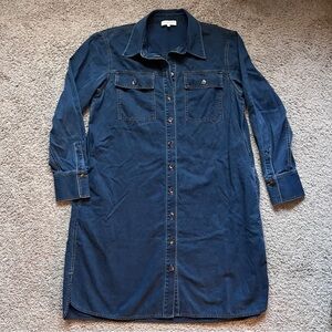 $598 Lafayette 148 Marine Blue Thommme Denim Shirt Dress size Large